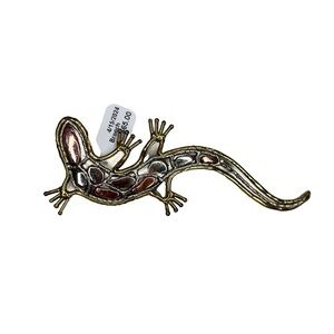 Vintage Gold Tone Silver/Copper Lizard Gecko Brooch Pin Pendant Jewelry NWT
